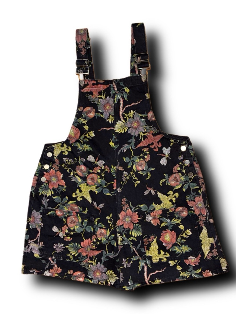 Disturbia Poison Eden Print Denim Dungaree Short Overalls Whimsigoth Alt Vibes - Picture 5 of 8